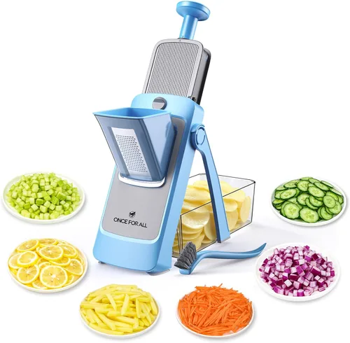 Miniatura 11 de ONCE FOR ALL Safe Mandoline Slicer Pro, 4ª generación, cortador de verduras de grosor ajustable para cocina, picadora de alimentos con contenedor