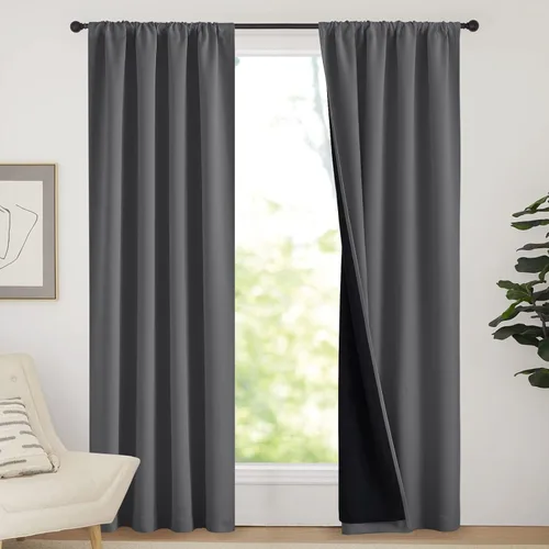 Miniatura 54 de NICETOWN Cortinas blancas 100% opacas, 2 capas gruesas completamente opacas con bolsillo para barra, cortinas aislantes térmicas para Blanco puro