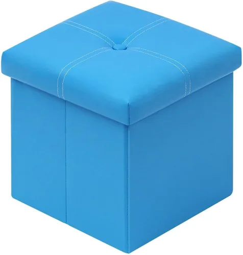 Miniatura 12 de B FSOBEIIALEO Otomana de almacenamiento con cuero sintético plegable pequeña cuadrada reposapiés mesa de café negra 11.8"X 11.8" X 11.8