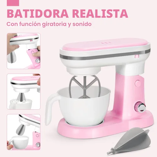 Miniatura 3 de Pink Play - Juego de electrodomésticos de cocina con cafetera, mezclador, tostadora, licuadora, juego de cocina para niños, accesorios de cocina