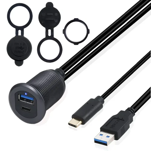 Miniatura 8 de MysRuida - Soporte USB 3.0 y HDMI con luz, 3.3 pies USB 3.0 macho a hembra y HDMI 4K macho a hembra, cable de extensión de montaje en panel