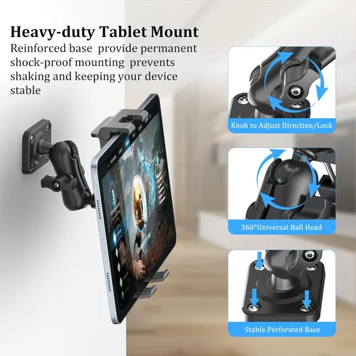 Miniatura 3 de PLDHPRO Soporte de pared para tablet con base de taladro, soporte ajustable para iPad montado en la pared, compatible con teléfonos y tabletas
