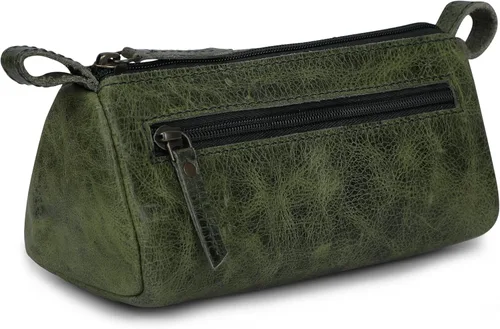 Miniatura 13 de Bolsa de maquillaje de cuero para mujer, bolsa de cosméticos de cuero genuino, bolsa de maquillaje hecha a mano con cremallera, bolsa de aseo Azul