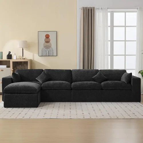 Miniatura 10 de Sofá modular sin hueso de 115 pulgadas, sofá modular modular con otomana, tapizado de gran tamaño, convertible, cómodo sofá de felpilla de 4 plazas