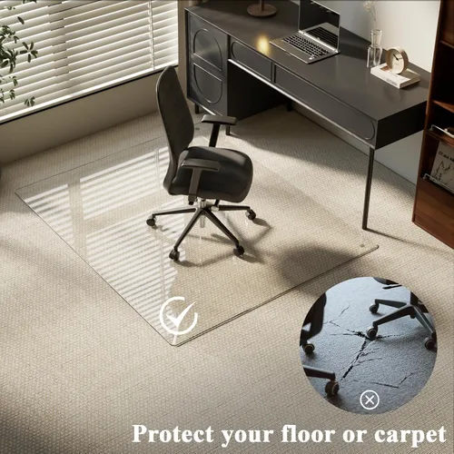 Miniatura 4 de Tapete para silla de 36 x 46 pulgadas para alfombra, vidrio templado resistente y duro, tapete transparente para silla de oficina, suelo