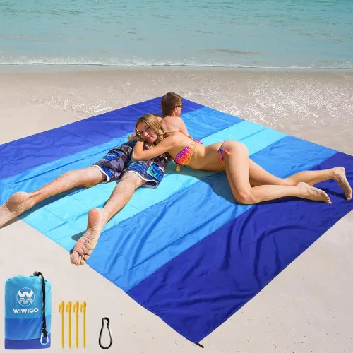 Miniatura 19 de WIWIGO Manta de playa impermeable a prueba de arena tapete de playa 79" X 83"/10'x9' para 2-8 adultos, de secado rápido, tapete de picnic al aire