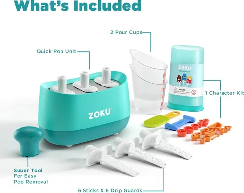 Miniatura 3 de ZOKU Nueva máquina triple rápida para hacer estallar, crea 3 paletas en minutos, incluye súper herramienta, 6 palos y protectores de goteo, 2 tazas