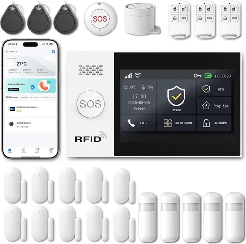 Miniatura 4 de Sistema de alarma inalámbrico WiFi para seguridad en el hogar, protección 24/7, dispositivos inteligentes para el hogar, pantalla táctil de 4.3