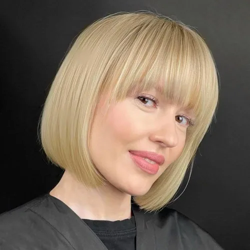 BECUS Peluca rubia Bob para mujer, pelucas rubias cortas con flequillo, pelucas de cabello sintético realista lacio para uso diario, cosplay,
