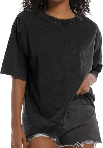 BINTEHGS Camisetas vintage de gran tamaño para mujer, de manga corta, de algodón, casuales, holgadas, para adolescentes, de moda, cuello redondo,