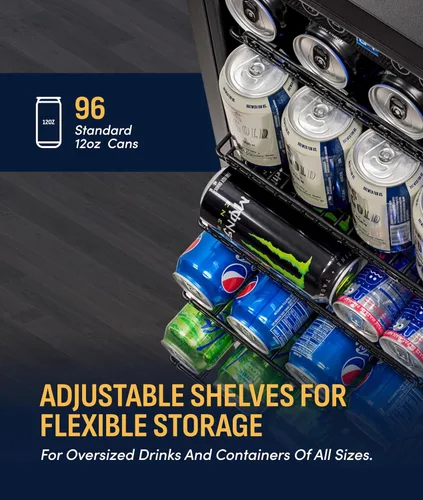 Miniatura 7 de NewAir Refrigerador de bebidas integrado para 96 latas, mini refrigerador pequeño de 15 pulgadas para dormitorio, bar en casa u oficina, Acero