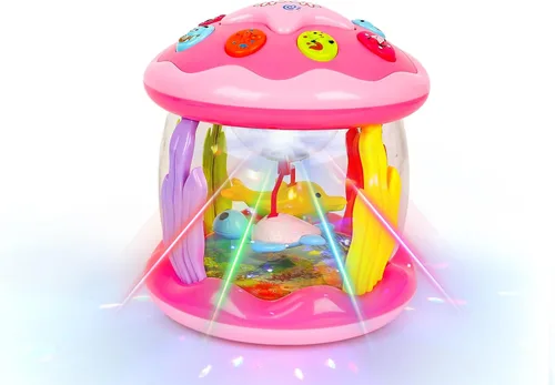 Miniatura 9 de M SANMERSEN Juguetes para bebés niña de 6-12 meses - Juguetes musicales con proyector giratorio de océano para bebés de 12-18 meses, juguetes Rosa
