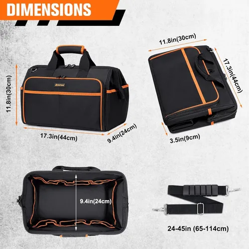 Miniatura 2 de Bolsa de Herramientas Resistente de 17.3 Pulgadas, Bolsas de Herramientas Grandes de 26 Bolsillos para Hombres y Mujeres con Correa de Hombro
