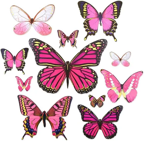 Recortes realistas de mariposa troqueladas con formas rosadas con detalles de aluminio, adorno de álbum de recortes de diario de naturaleza, 33