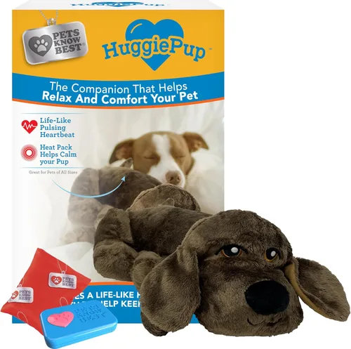 Pets Know Best presents HuggiePup - Juguete de ayuda conductual para cachorros, ideal para entrenamiento de jaulas, latidos cardíacos pulsantes,