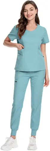 Miniatura 43 de niaahinn Conjunto de uniformes médicos para mujer, uniformes de enfermería, cuello en V clásico y pantalones quirúrgicos para correr