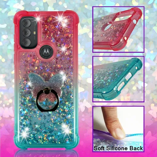 Miniatura 5 de Zase Diseño para Motorola Moto G Play (2023)/Moto G Pure/Moto G Power (2022) Funda transparente con purpurina líquida brillante linda flotante 3D