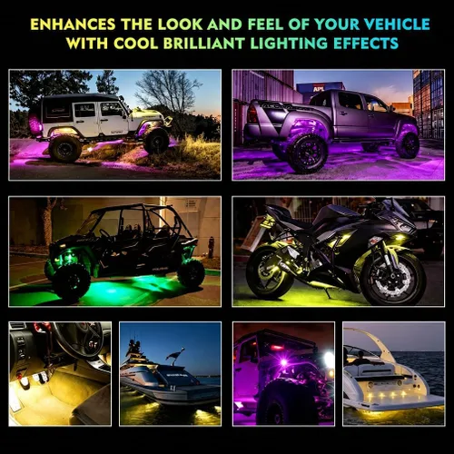 Miniatura 6 de Xprite - Kit de luces LED RGB bluetooth con controlador RF, luces neón multicolor intermitentes que sincronizan con la música para vehículos