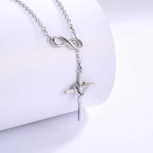 Miniatura 2 de Collar con colgante de cruz de amor de plata de ley 925 para mujer, regalo de joyería de cumpleaños cristiano