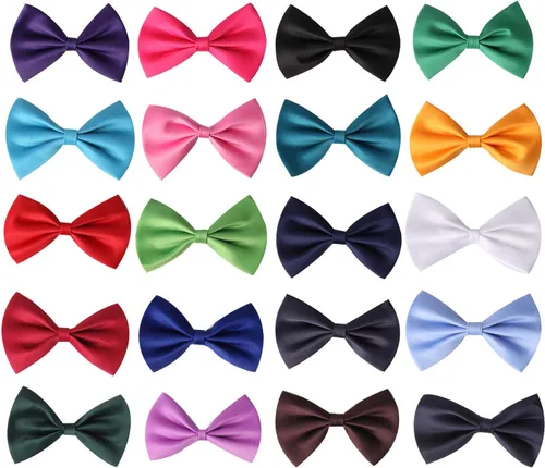 JIAKAI 20 pajaritas preatadas, colección de pajaritas ajustables de color sólido, para niños y niños (10 colores mezclados, 2 de cada color, color