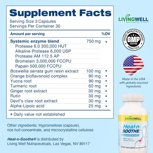 Miniatura 7 de Suplemento antiinflamatorio enzima proteolítica - Suplemento natural de articulaciones para aliviar la inflamación de las articulaciones de 180