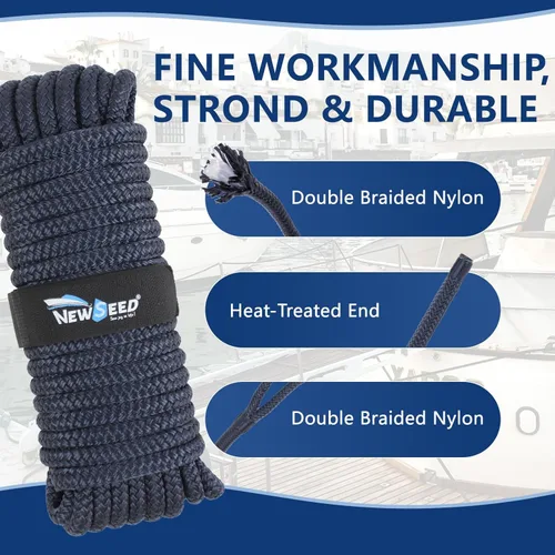 Miniatura 3 de MALZE-NEWSEED Dock Lines Paquete de 2 de 3/8" x 25' Cuerda de Barco de Nylon Trenzado Doble con Ojales de 12", Líneas de Amarre Premium de Grado