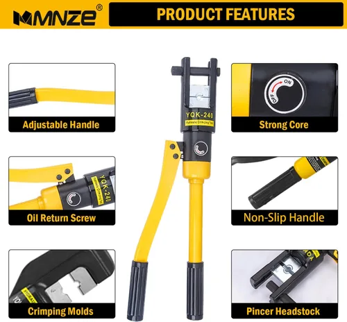 Miniatura 3 de Alicates de crimpado hidráulico de 12 toneladas de 6 AWG a 500 MCM Kit de herramientas de prensado hidráulico de mano con terminal de cable