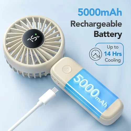 Miniatura 2 de PANERGY Ventilador de mano plegable, ventiladores de mano recargables de 5000 mAh con potente refrigeración, 4 velocidades, pantalla LED, ventilador