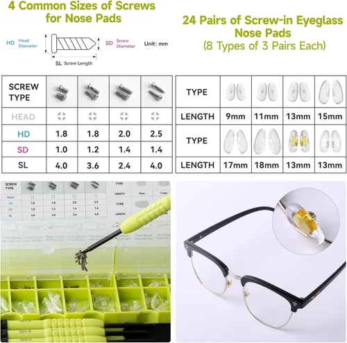 Miniatura 5 de Reemplazo de almohadillas de nariz para gafas, 24 pares de almohadillas de nariz para gafas atornilladas con juego de destornilladores de precisión