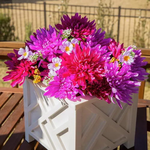 Miniatura 6 de Ivydale 2 paquetes de flores artificiales de seda falsas, ramos de flores sintéticas con tallos largos, ramo de flores de sping para decoración