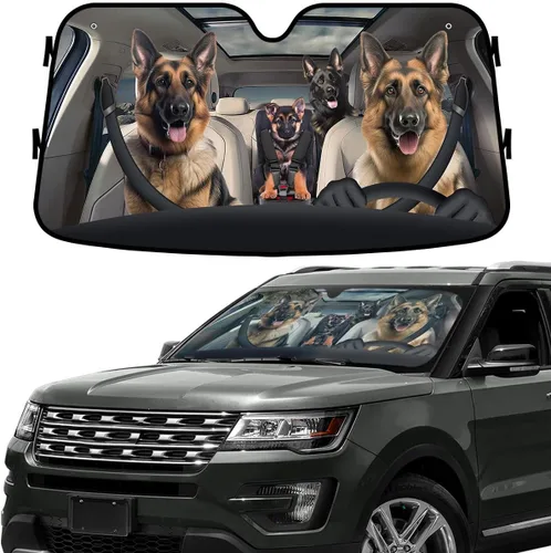 Miniatura 76 de GENANY Parasol divertido para parabrisas de la familia de perros de pastor alemán para automóvil, SUV, camión (55 x 30 pulgadas), parasol