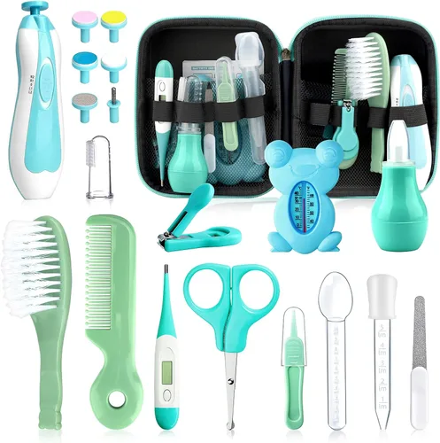 Miniatura 13 de Kit de cuidado de la salud y aseo del bebé, juego portátil de cuidado de seguridad para bebés, kit esencial para recién nacido (azul 13 en 1)