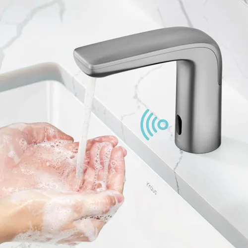 Miniatura 3 de KRAUS Indy Grifo de baño sin contacto con sensor táctil con caja de control y mezclador de temperatura en acero inoxidable libre de manchas, Acero