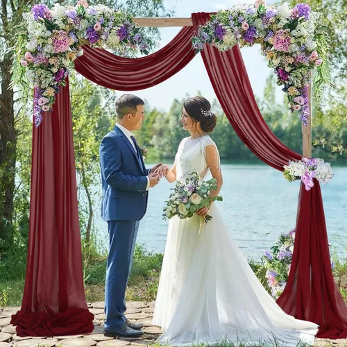 Miniatura 12 de FUHSY Tela de gasa para arco de boda de 20 pies, 1 panel, cortinas de telón de fondo transparente azul bebé para fiestas, bodas, cortinas de techo