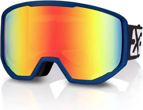 EXP VISION Gafas de esquí/snowboard para hombres y mujeres, gafas de nieve OTG antiniebla con protección UV Marco azul rojo