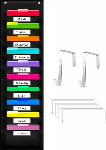Miniatura 11 de Vantasii Organizador de Pared con Bolsillos, Carpeta Organizadora de Archivos de Pared con 30 Bolsillos para Archivos, 30 Tarjetas de Borrado