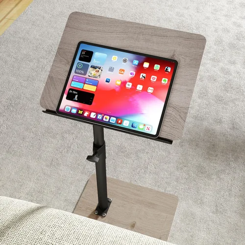 Miniatura 14 de YUHFERA Mesa auxiliar con bandeja para sofá - Giratoria 360°, altura ajustable, para espacios pequeños, mesa lateral para aperitivos para cama