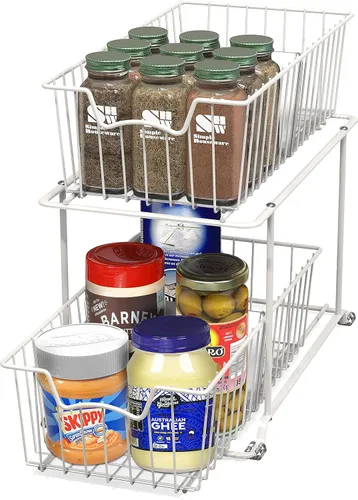 Miniatura 3 de Simple Houseware Organizador de Cajón de Canasta de Alambre de Gabinete de 2 Niveles, Blanco