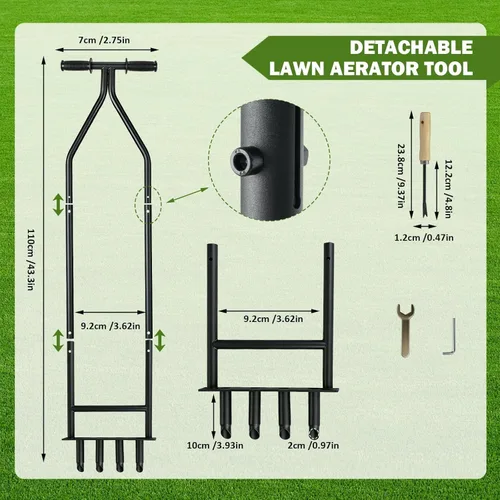Miniatura 2 de Herramienta aireadora manual para césped, aireador de césped de hierro desmontable resistente con desbrozador de raíces, reduce la compactación