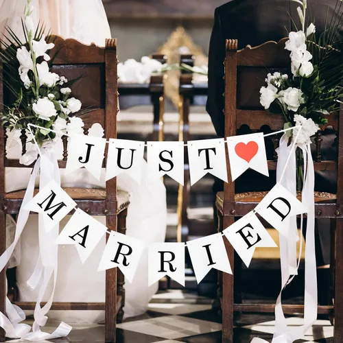Miniatura 6 de Letras de madera y pancarta para boda - Just Married & Mr. & Ms. Decoración - Oro champán