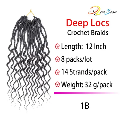 Miniatura 3 de Cabello de Ganchillo Goddess Locs de 12 Pulgadas 8 Paquetes Nuevos Locs Sintéticos Suaves Trenzas de Ganchillo Ondas Profundas Extensiones de 1b