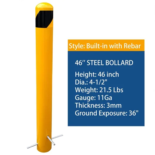 Miniatura 2 de poste de bolardo de acero para verter en su lugar de 46", bolardo de seguridad de 4-1/2" de diámetro exterior recubierto de polvo amarillo, bolardo