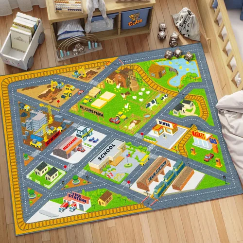 Miniatura 8 de KC Cubs Alfombra de Carretera de Construcción de Granja Rural 5'x7' - Alfombra de Juego Educativa para Niños, Niños Pequeños, Guardería, Aula, Sala