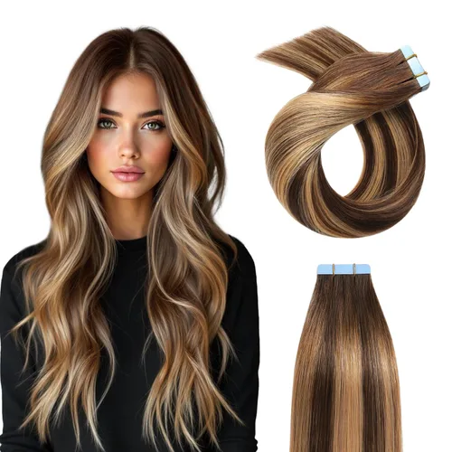 Miniatura 18 de YILITE Extensiones de cabello adhesivas de color rojo, 18 pulgadas, 50 g, 20 unidades, #99J, 100% cabello humano Remy, trama de piel sin costuras