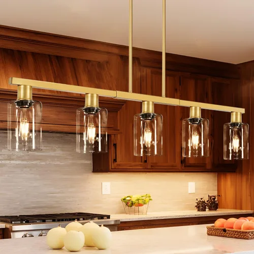 Miniatura 15 de Iluminación de isla de cocina de 4 luces, lámpara cromada para comedor, luz de isla para colgar sobre la mesa para candelabros lineales de granja
