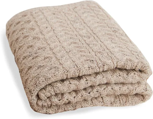 Miniatura 6 de Aran Woollen Mills Manta de lana irlandesa, 100% lana peinada, manta tradicional de punto trenzado Aran, manta irlandesa auténtica hecha en Irlanda