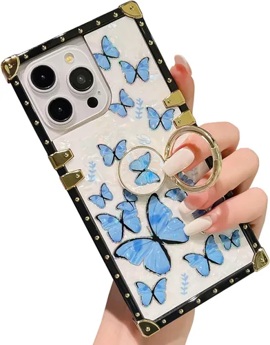 Miniatura 58 de Bonita funda compatible con Samsung Galaxy S22 Ultra, soporte plegable de lujo con diseño de mariposa brillante para mujeres y niñas, funda Blanco