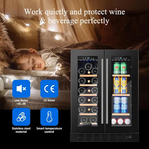 Miniatura 6 de BODEGA Refrigerador de bebidas negro, enfriador de vino y bebidas de doble zona de 24 pulgadas debajo del mostrador, refrigerador de bebidas