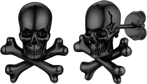 FaithHeart Skull Hoop Earrings for Men SilverBlackGold Stainless Steel Huggie Hoop Earrings Lightweight Hypoallergenic Earrings for Sensitive Ears
