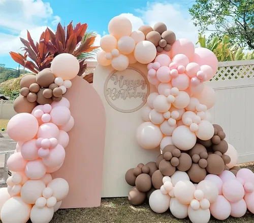 Kit de guirnalda de arco de globos de color rosa claro, doble relleno, mate, rosa, marrón, crema, melocotón, globos de látex de diferentes tamaños,